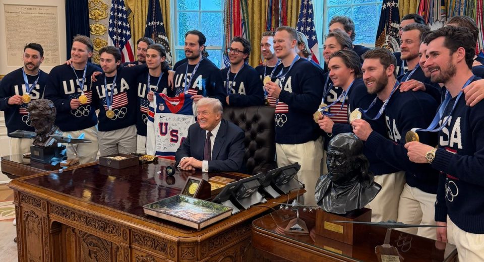 ‘I’m not giving it back’: Trump jokes that he’s keeping US Men’s hockey gold medal as he meets team at White House